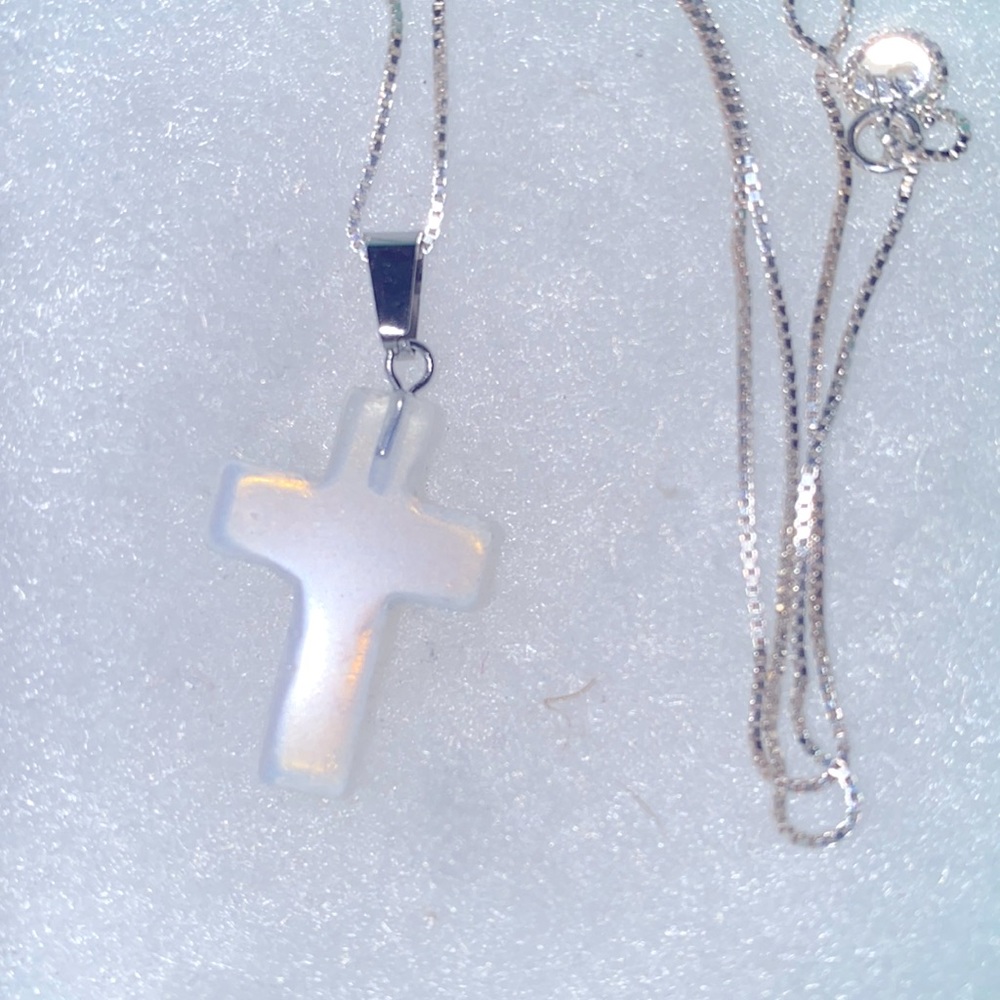 Boho hippie Opal Cross Sterling Silver 18” Necklace